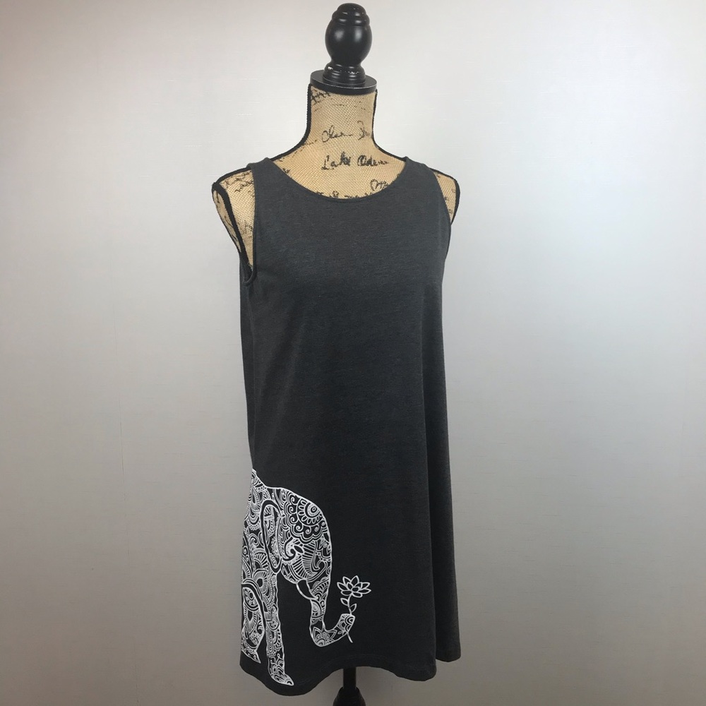 Instant Message Elephant Tank Dress Gray Medium